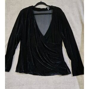 Soft Surroundings Velvet Faux Wrap Blouse Women 3X Black Classic Soft Whimsigoth